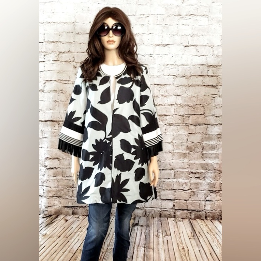 NIPON BOUTIQUE Vintage Foulard Classic Top Coat-Size16W-Wht/Blk-RARE FIND!READ!
